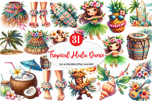 Cute Tropical Hula Dance Hawaiian, an Illustration by Watercolor design