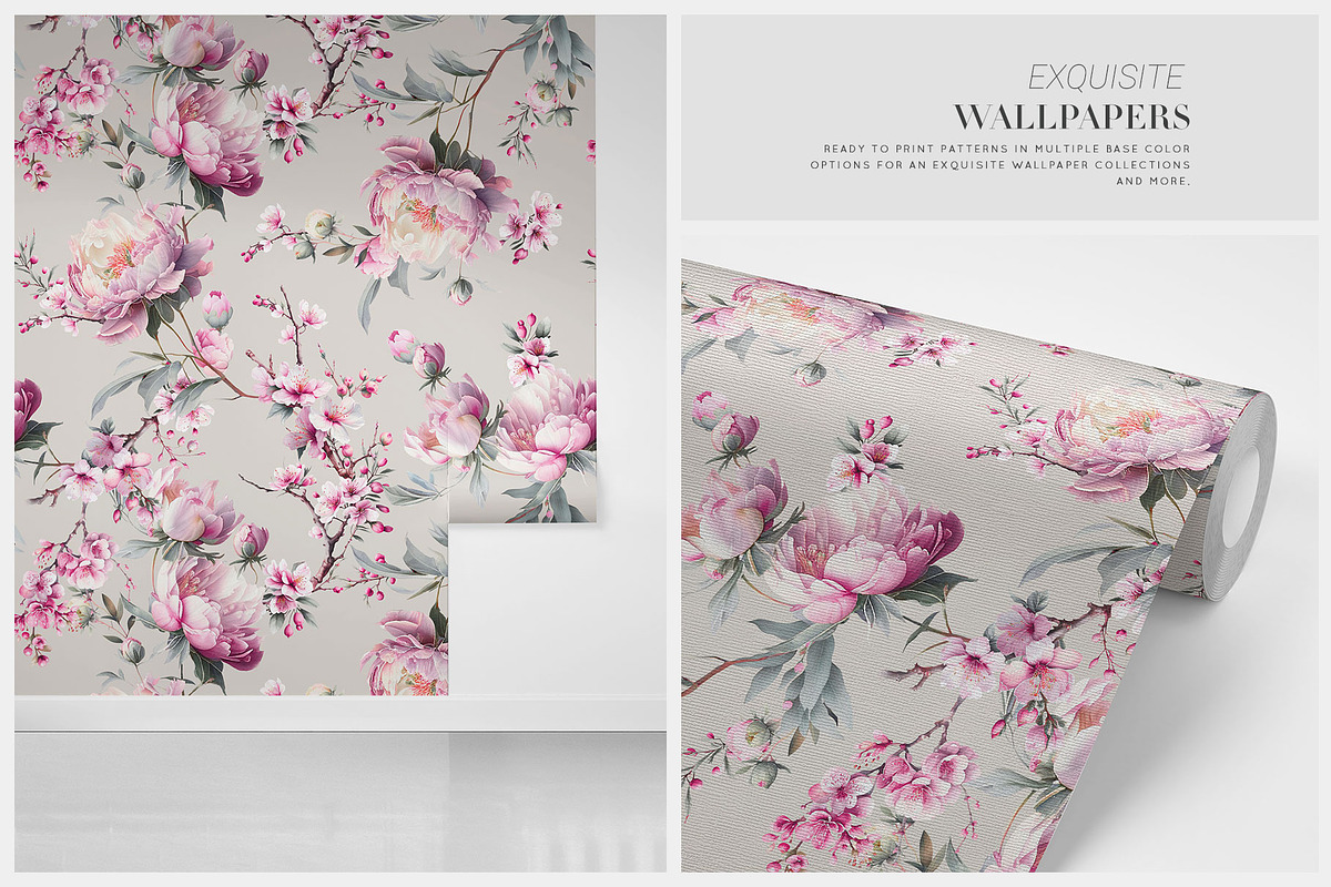 Hanami, Peonies and Sakura Patterns, a Wallpaper Graphic by Pink Linen (Photo 9 of 10)