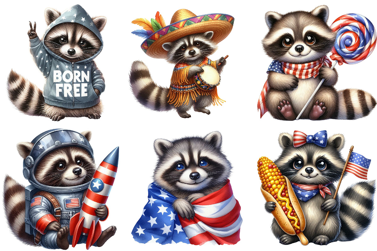 Cartoonish Patriotic Raccoon Clipart, an Illustration by Pixels.Craft (Photo 9 of 10)