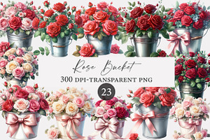 Watercolor Rose Bucket clipart, an Illustration by Designworld