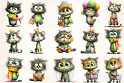 Watercolor Funny Cats Clipart, a Seasonal Illustration by Rose Art (Thumbnail 2 of 6)