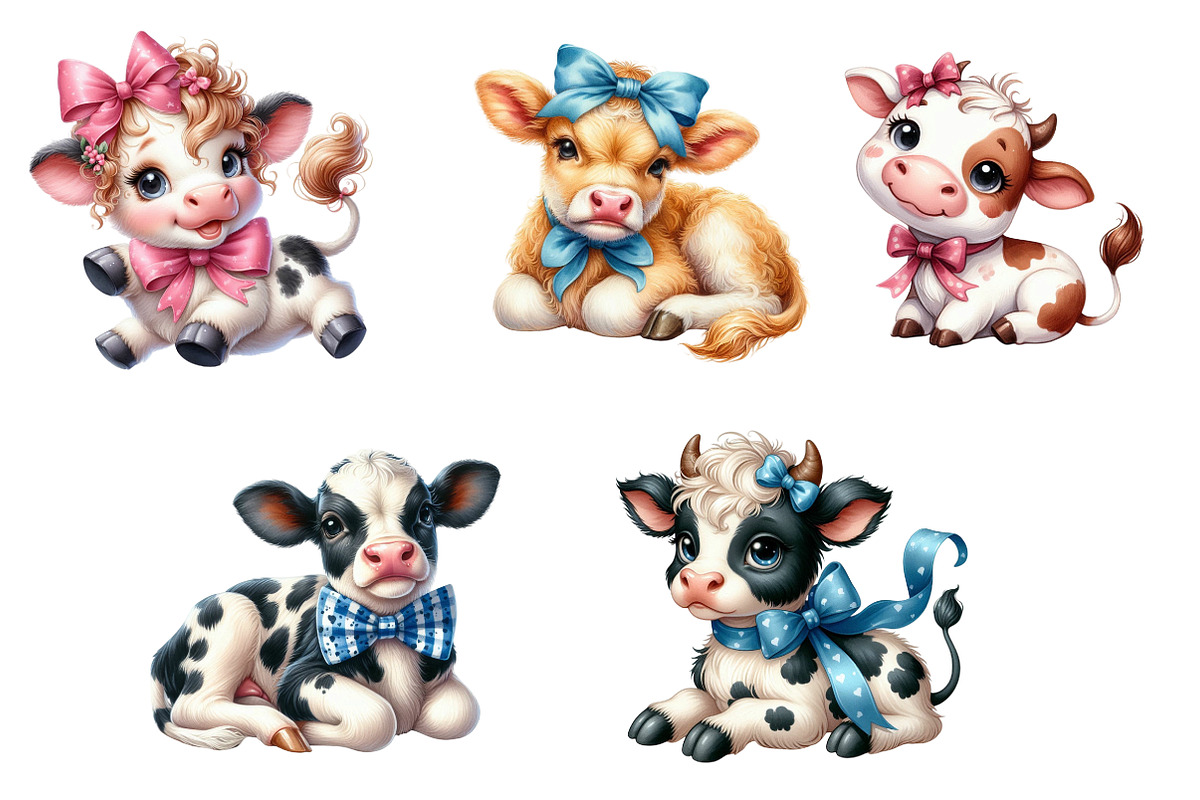 Cute Baby Cow Watercolor Clipart, an Illustration by CreationArt (Photo 2 of 6)
