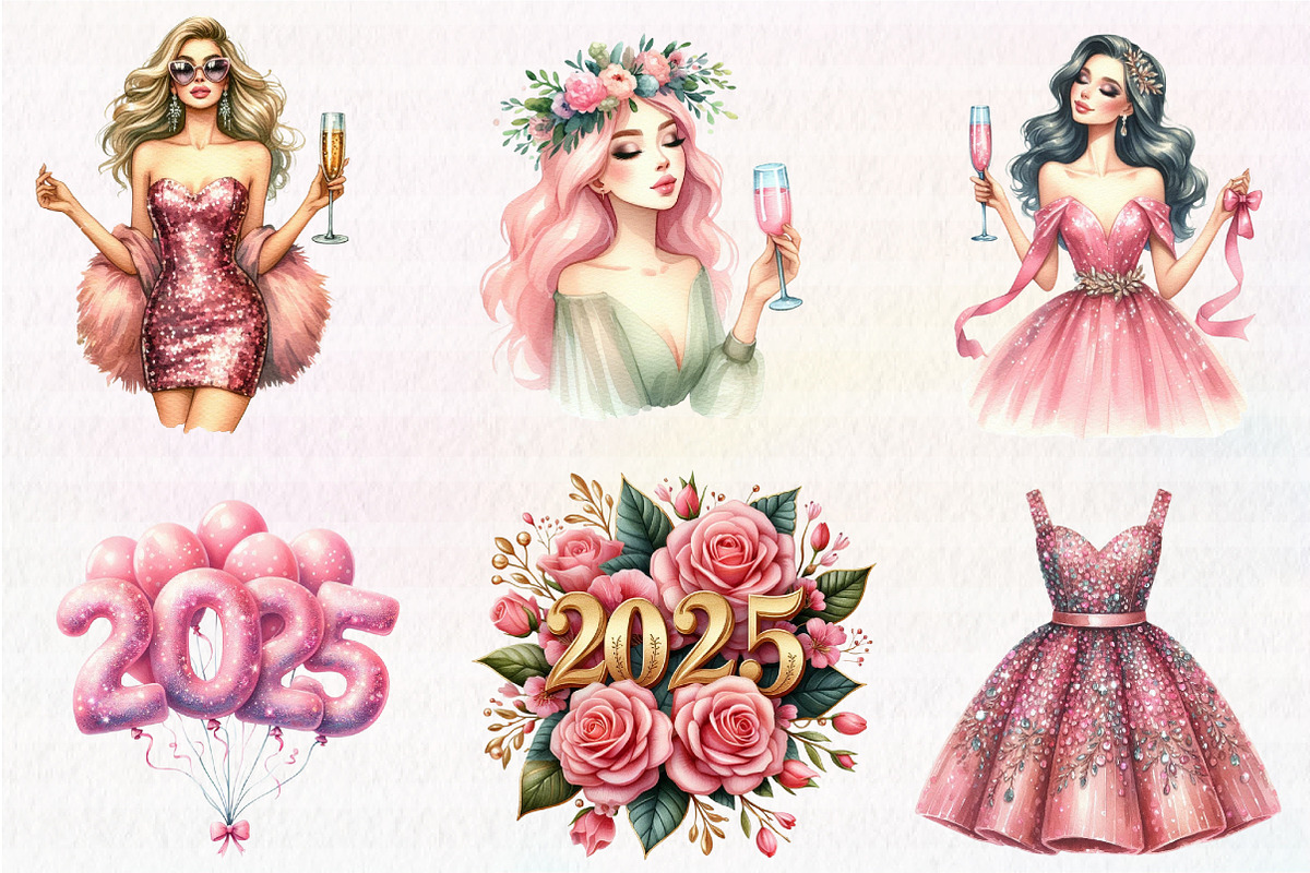Coquette New Year's Party Clipart, an Illustration by CreationArt (Photo 2 of 5)