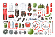 Fitness Equipment watercolor clipart, an Illustration by Natalia Fedorova (Thumbnail 3 of 8)