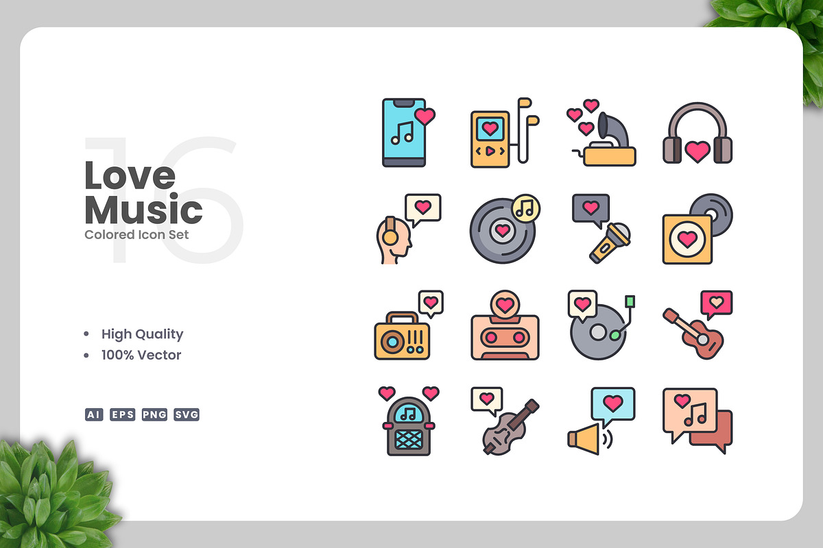 Love Music Colored Icons, an Icon by Upnowgraphic