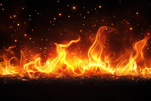Fiery flames burning bright against, an Abstract Photo by Pixeness Studio