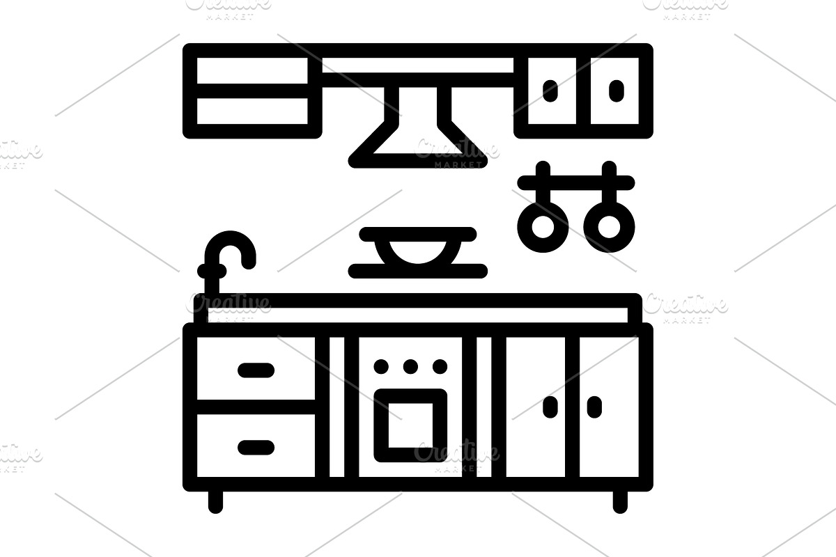Kitchen cooking area black icon, an Outline Icon by Creative priyanka