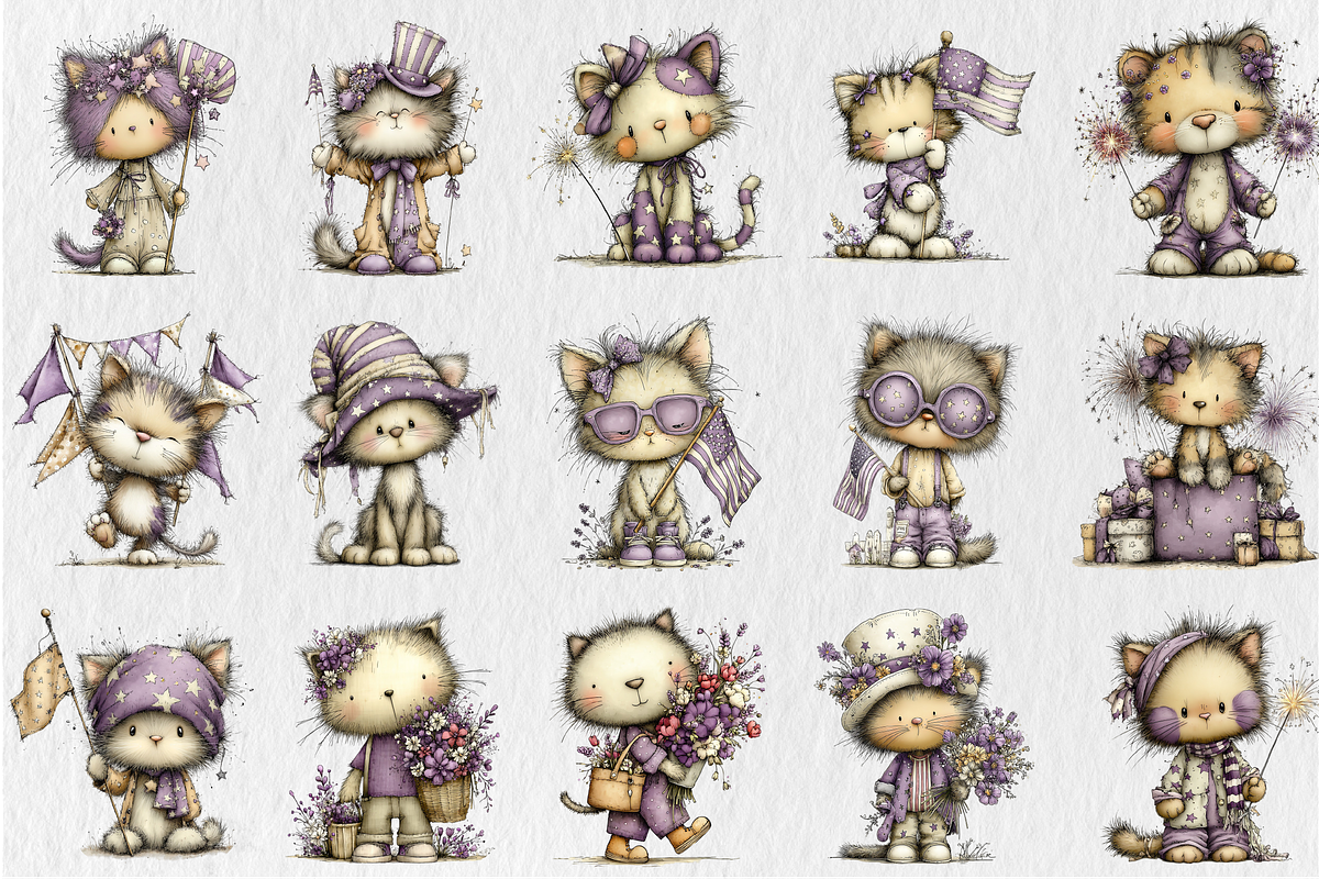 Whimsical 4th of July Cats Clipart, a Seasonal Illustration by Rose Art (Photo 1 of 5)