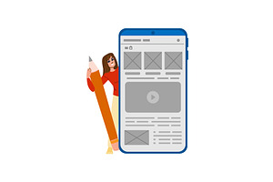 Web designer holding big pencil, a Technology Illustration by pikepicture