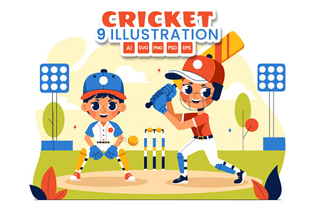 9 Cricket Player Illustration, a Sport Illustration by denayunebgt