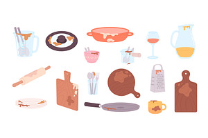 Dirty kitchen utensils and crockery, a Food Illustration by LadadikArt
