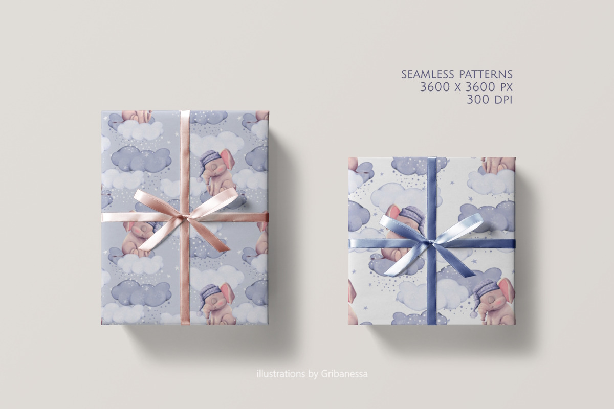 Baby Elephant Cloud Pattern Set, a Pattern Graphic by Gribanessa (Photo 4 of 5)