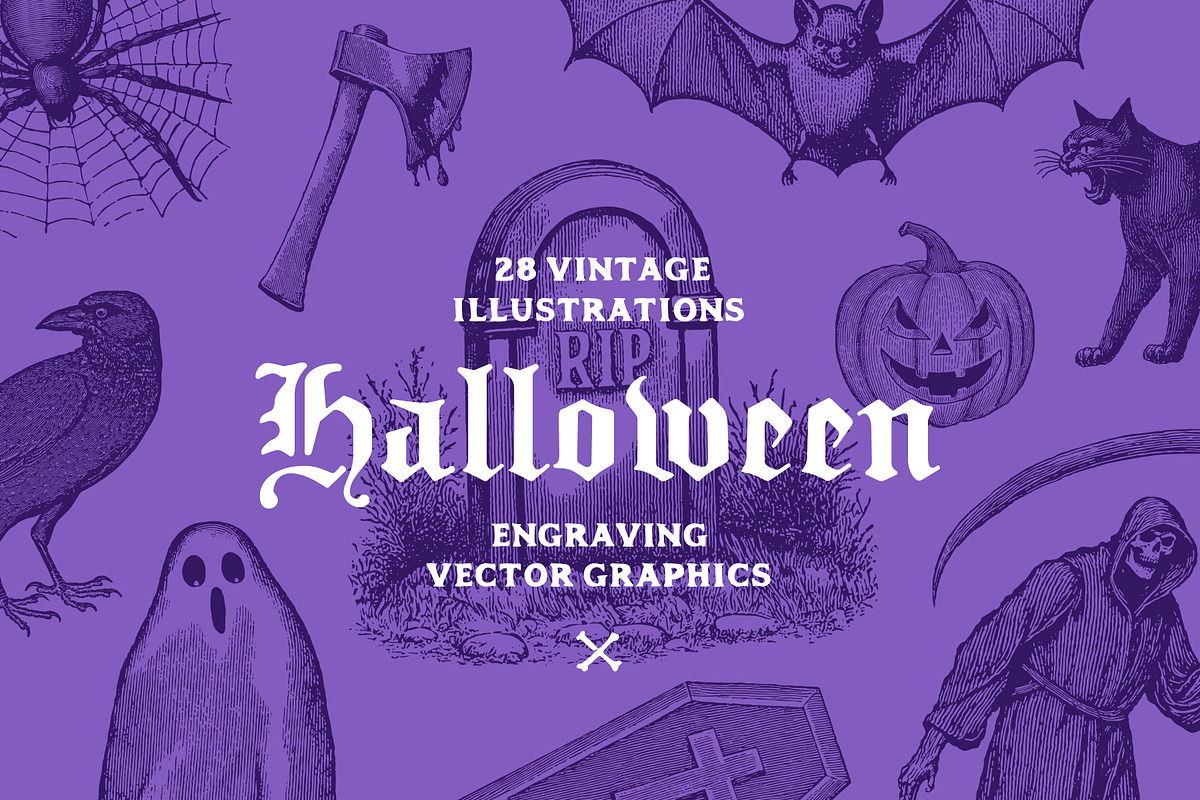 Vintage Halloween Illustrations, a Seasonal Illustration by Graphic Goods (Photo 1 of 12)