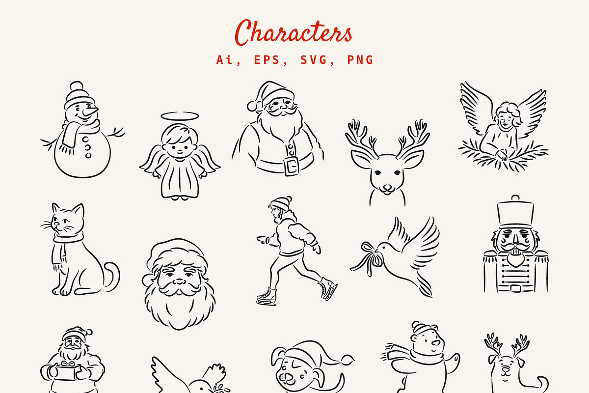 Christmas Hand Drawn Illustrations, a Seasonal Illustration by NatalieArtShop (Photo 4 of 13)