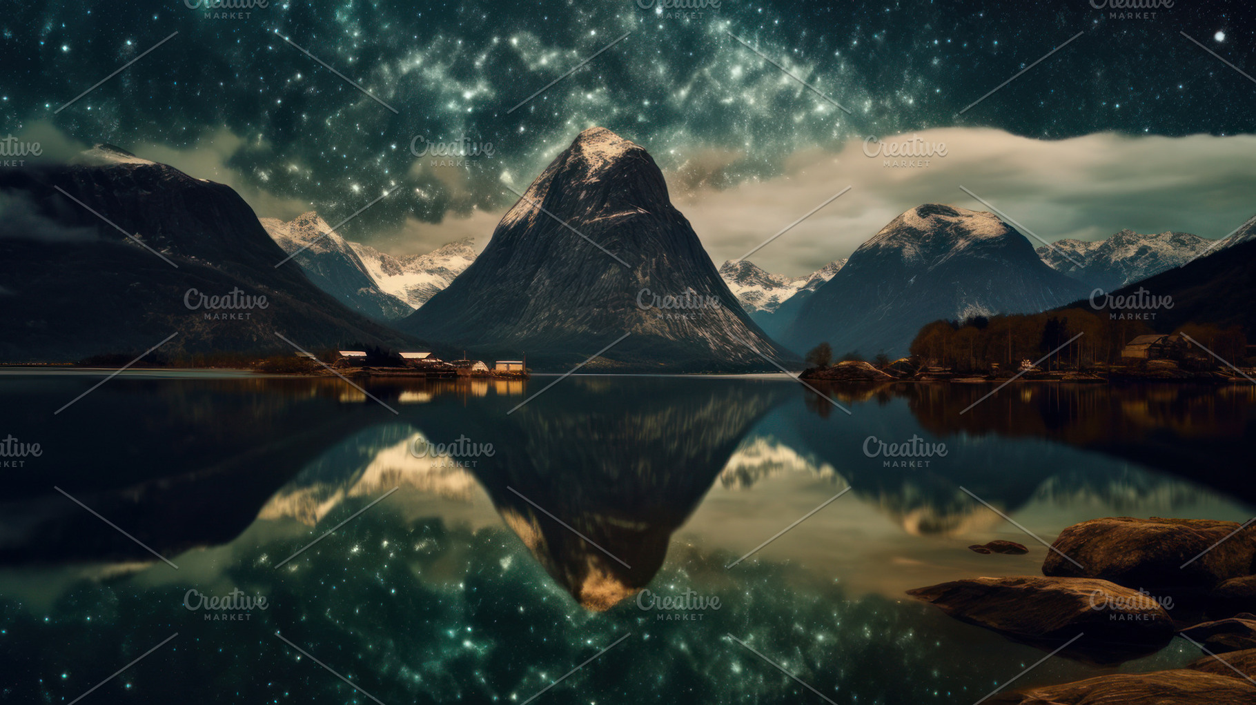 starry sky over mountains and lake, a Photo by Pictures for you!!!!!!!!!