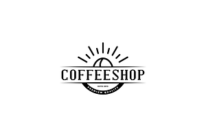 Vintage Sun Coffeeshop Logo Line Art