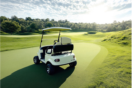 Golf cart parked on a green golf, a Sports & Recreation Photo by Sergey Kotenev