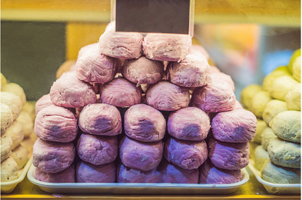 Chinese steamed purple buns with, a Food & Drink Photo by Elizaveta Galitskaya