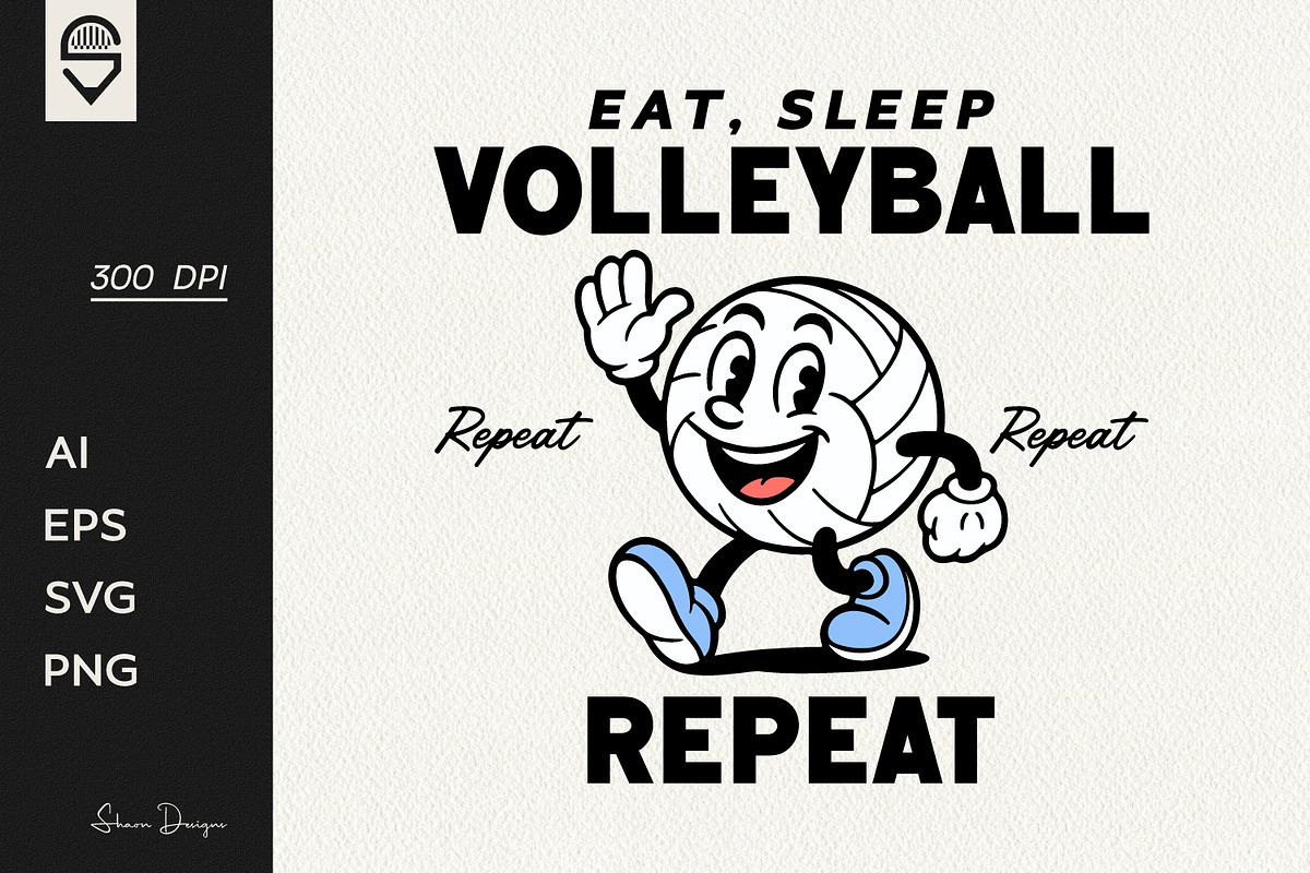 Funny Volleyball Retro Character, a Sport Illustration by shaondesigns (Photo 1 of 6)
