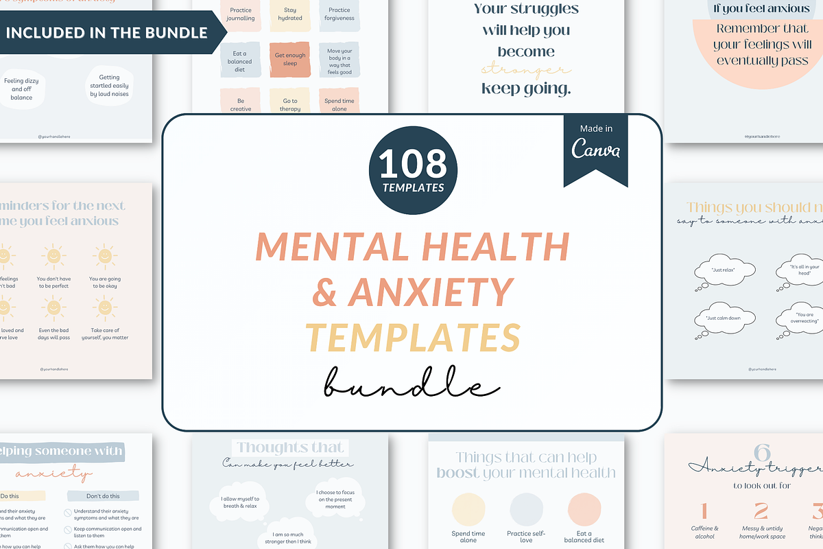 Mental health Instagram templates, a Templates & Theme by Cate Creates