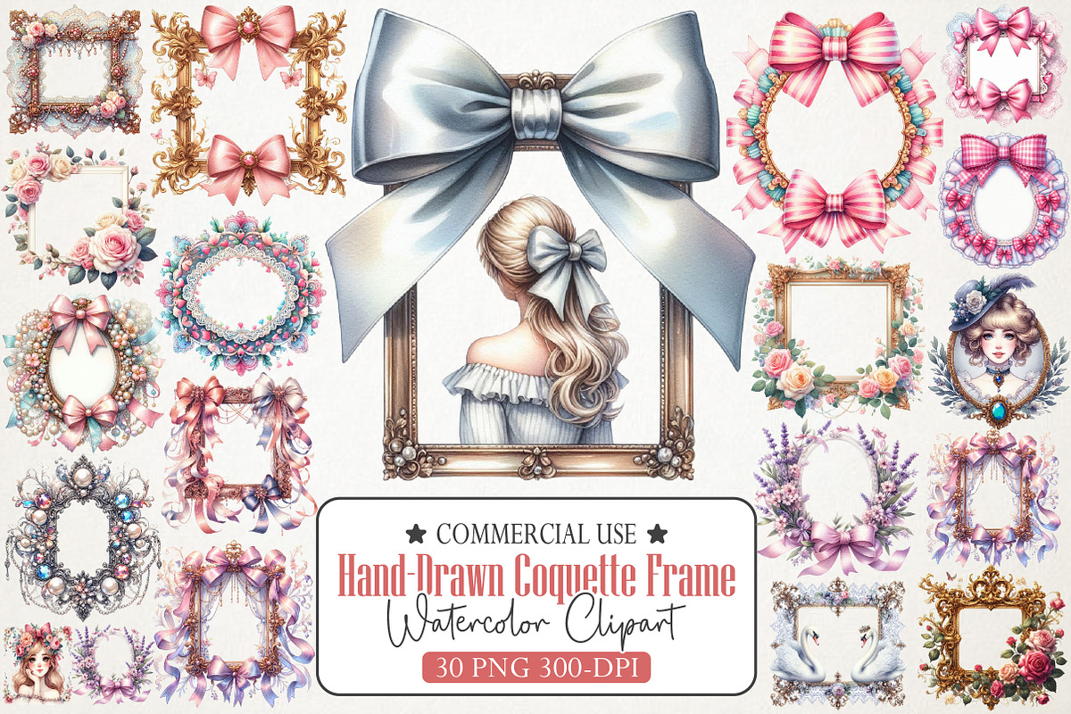 Hand-Drawn Coquette Frame Clipart, an Illustration by RobertsArt (Photo 8 of 8)