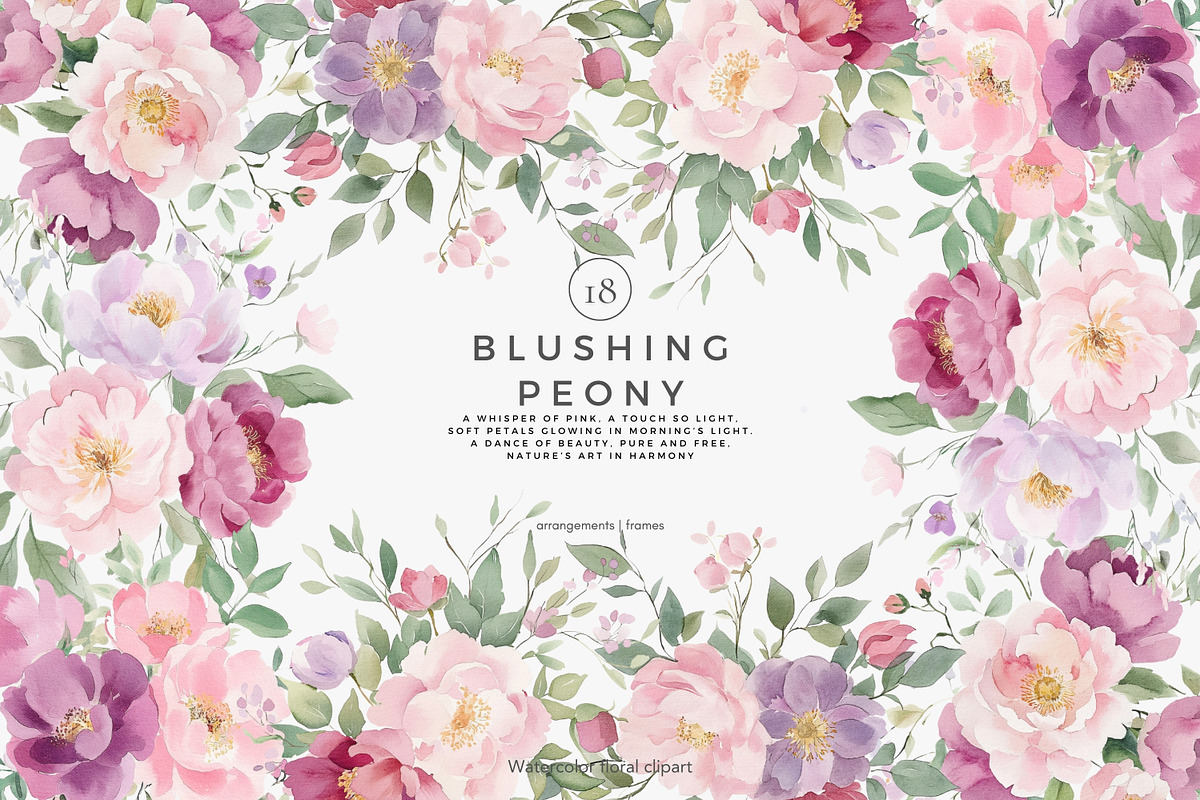 floral clipart watercolor peonies, a Decorative Illustration by Patishop Art (Photo 6 of 10)