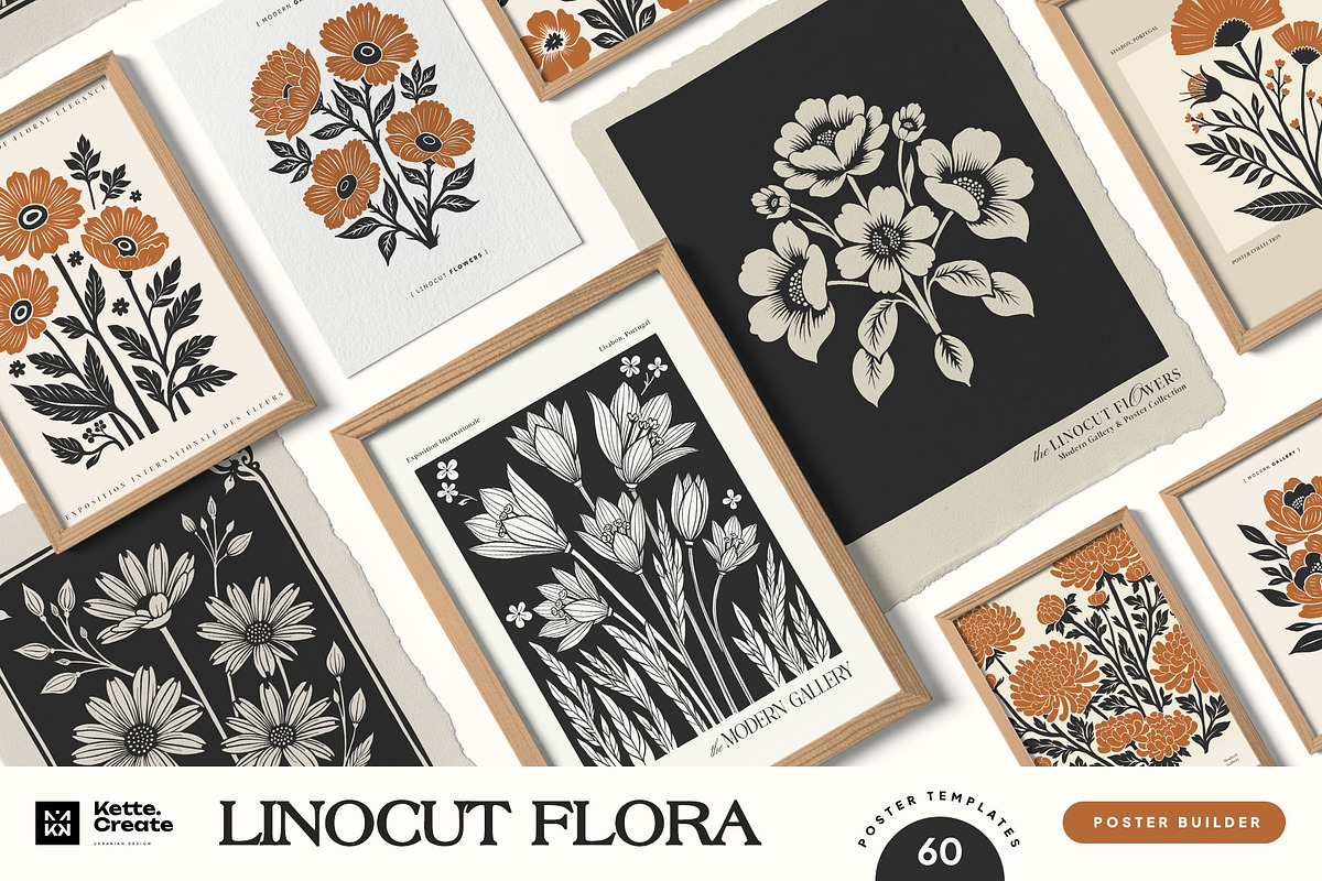 Linocut Flowers | Poster Builder, an Object Graphic by KetteCreate (Photo 1 of 12)