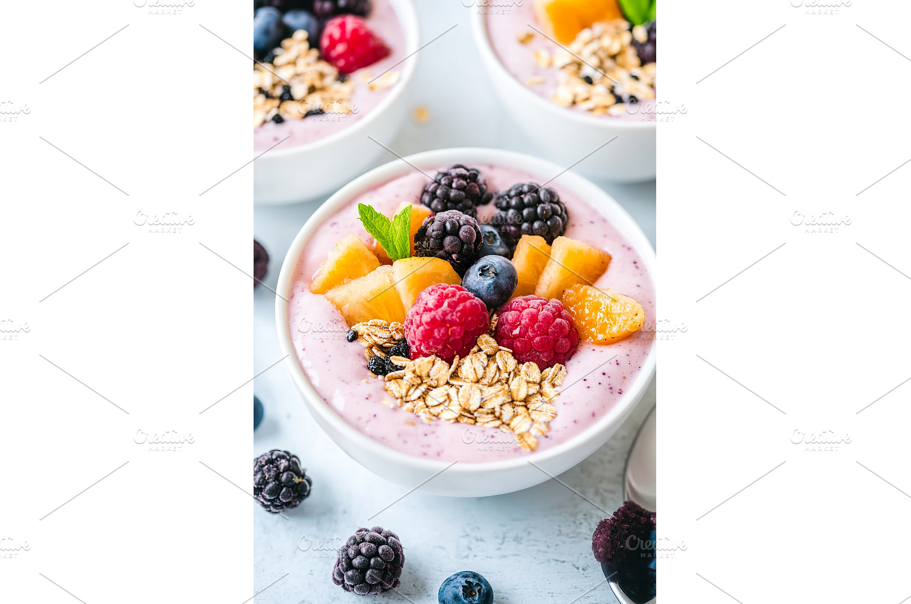 Fresh berry smoothie bowl with, a Food & Drink Photo by Lermont51