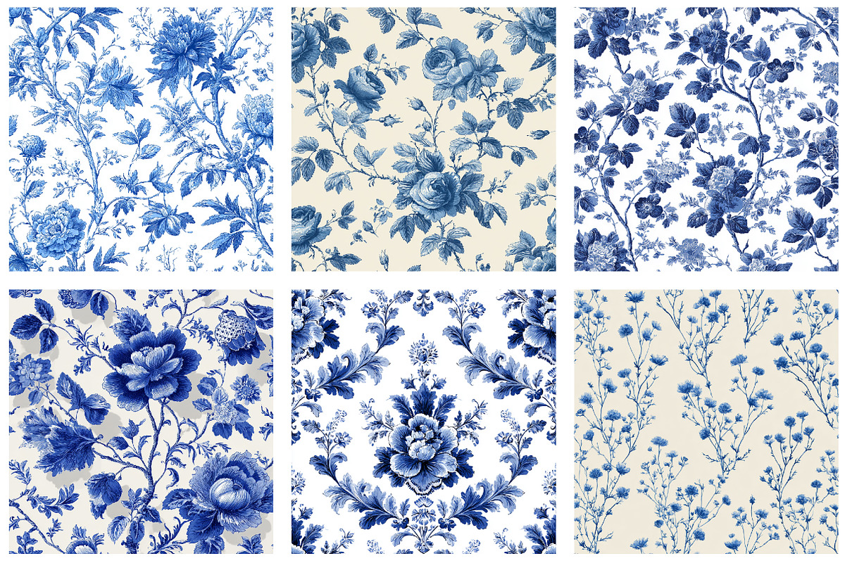 Blue French Toile Floral Pattern, a Pattern Graphic by DreamArtGraphic (Photo 5 of 5)