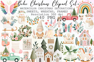 Watercolor Boho Christmas Clipart Se, an Illustration by Sublimation Artist