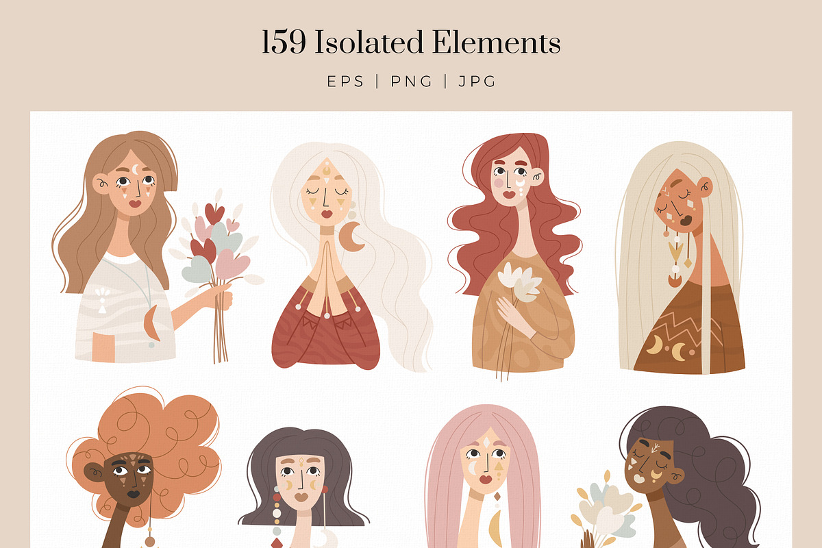 Boho Woman Clipart - Abstract & Line, an Illustration by Velliniki (Photo 7 of 14)