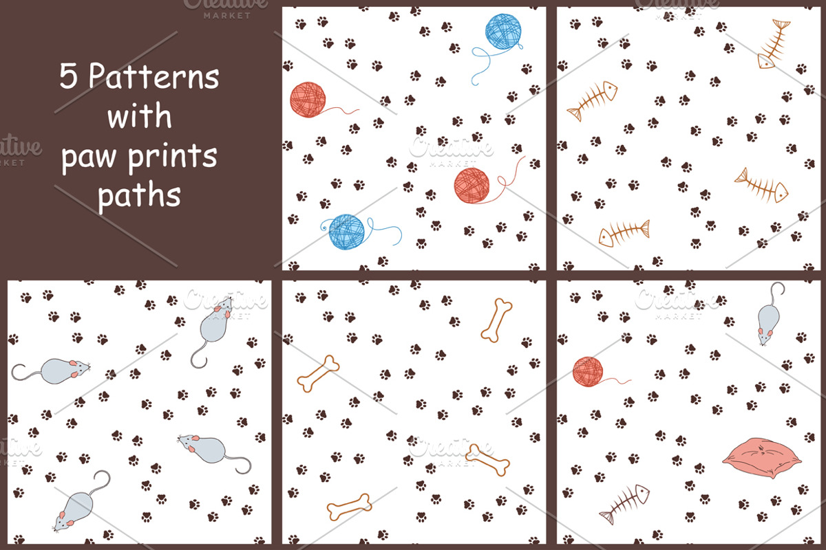 Animal paw prints seamless patterns, a Pattern Graphic by InkySplash (Photo 3 of 3)
