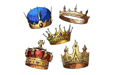 crown king set sketch hand drawn, an Object Illustration by pikepicture