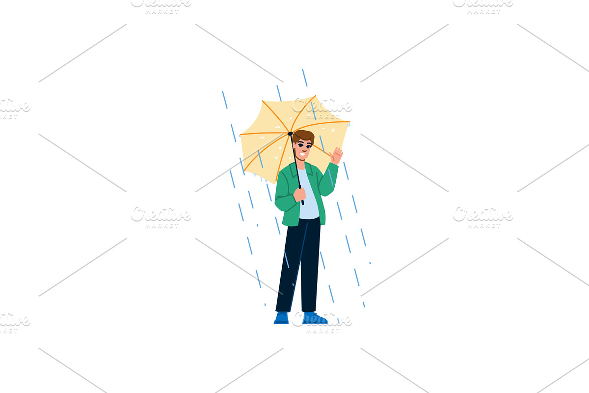 Happy man walking with umbrella in, a Person Illustration by pikepicture