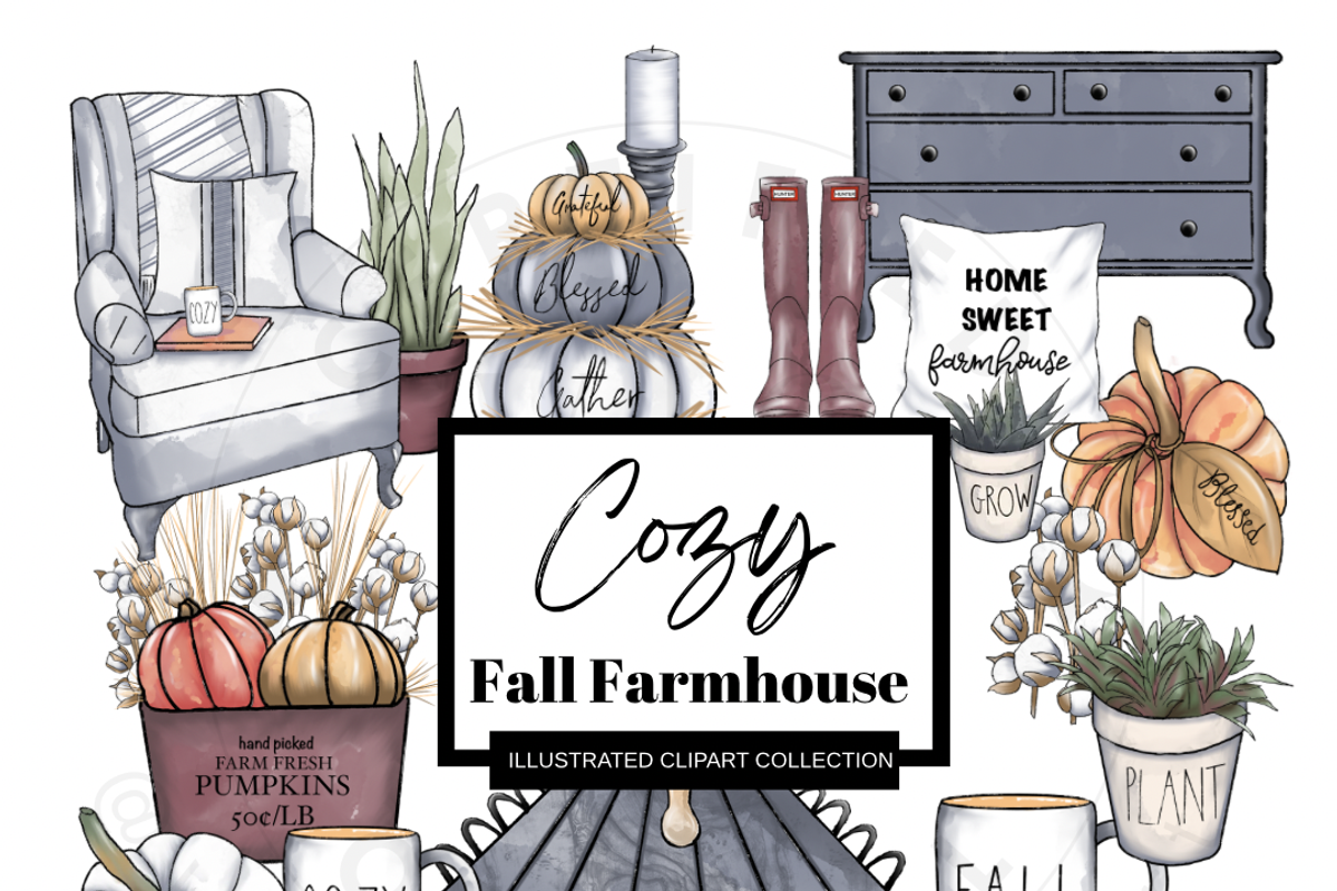 Cozy Fall Farmhouse Clip Art Bundle, a Seasonal Illustration by VS Studio (Photo 1 of 3)