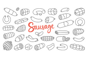 Sausages outline set. Semi-finished, a Food Illustration by GraphiShop