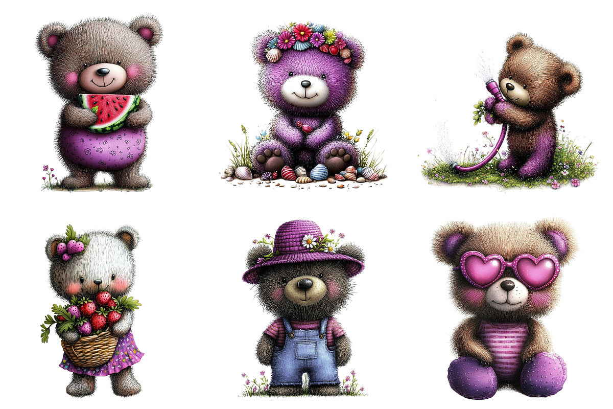 Whimsical Summer Teddy Bear Clipart, an Illustration by designcity5 (Photo 5 of 5)
