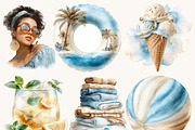 Watercolor Summer Beach Clipart, a Seasonal Illustration by BusyDaydesign (Thumbnail 5 of 9)