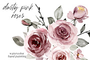 Dusty pink roses watercolor paint, an Illustration by Larisa Maslova (Thumbnail 1 of 8)