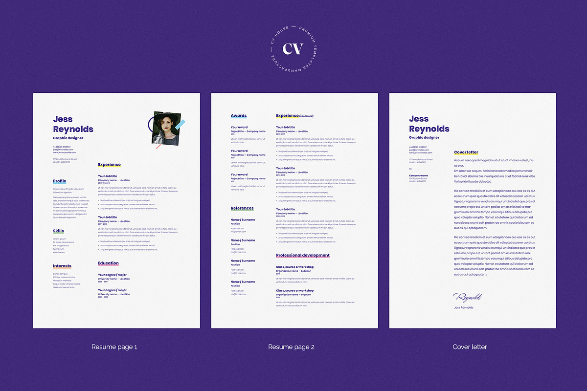 Jess | CV / resume template, a Resume Template by CV house (Photo 3 of 9)