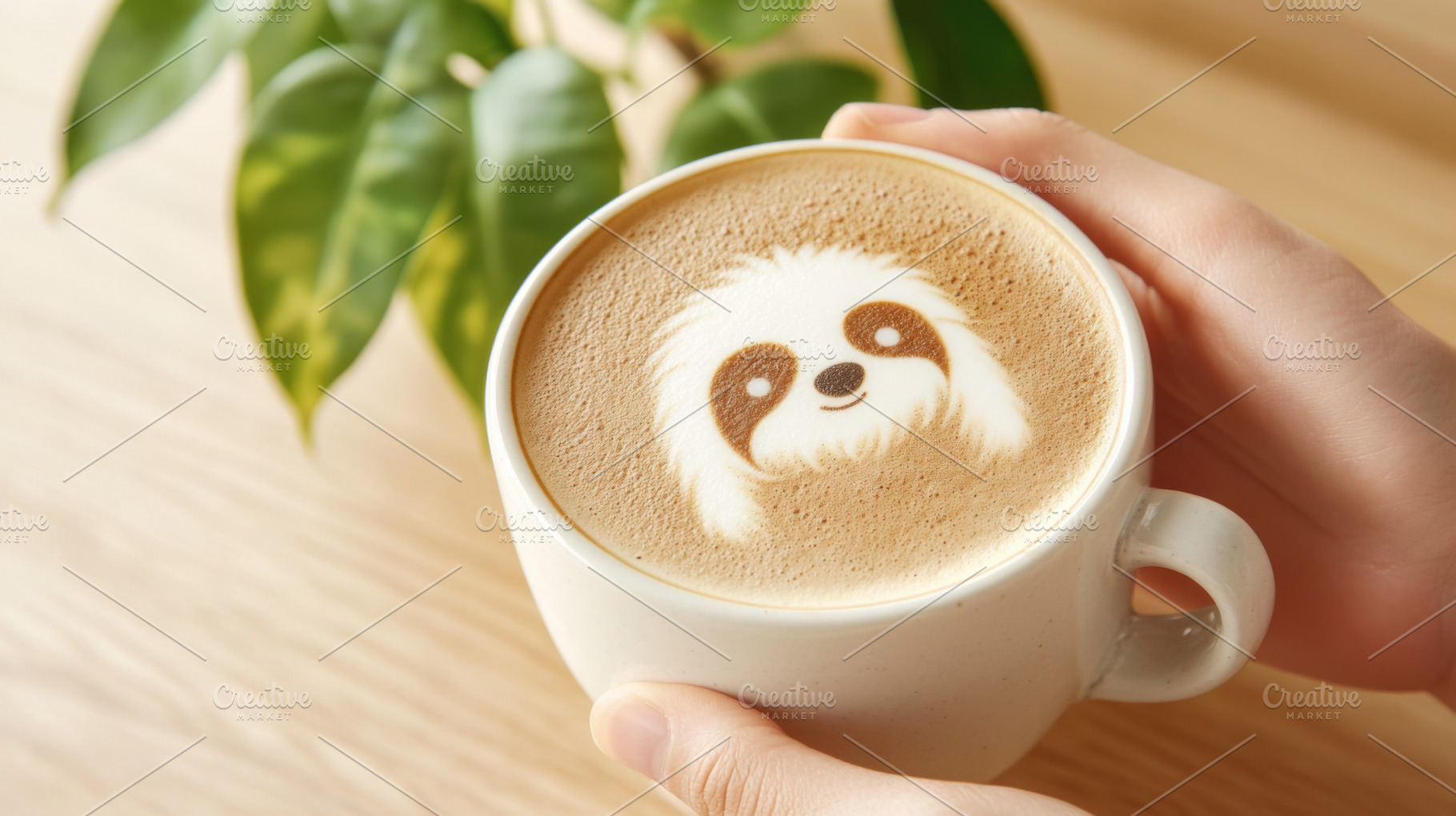 Latte art with sloth design held by, a Photo by Dvoevnore photos
