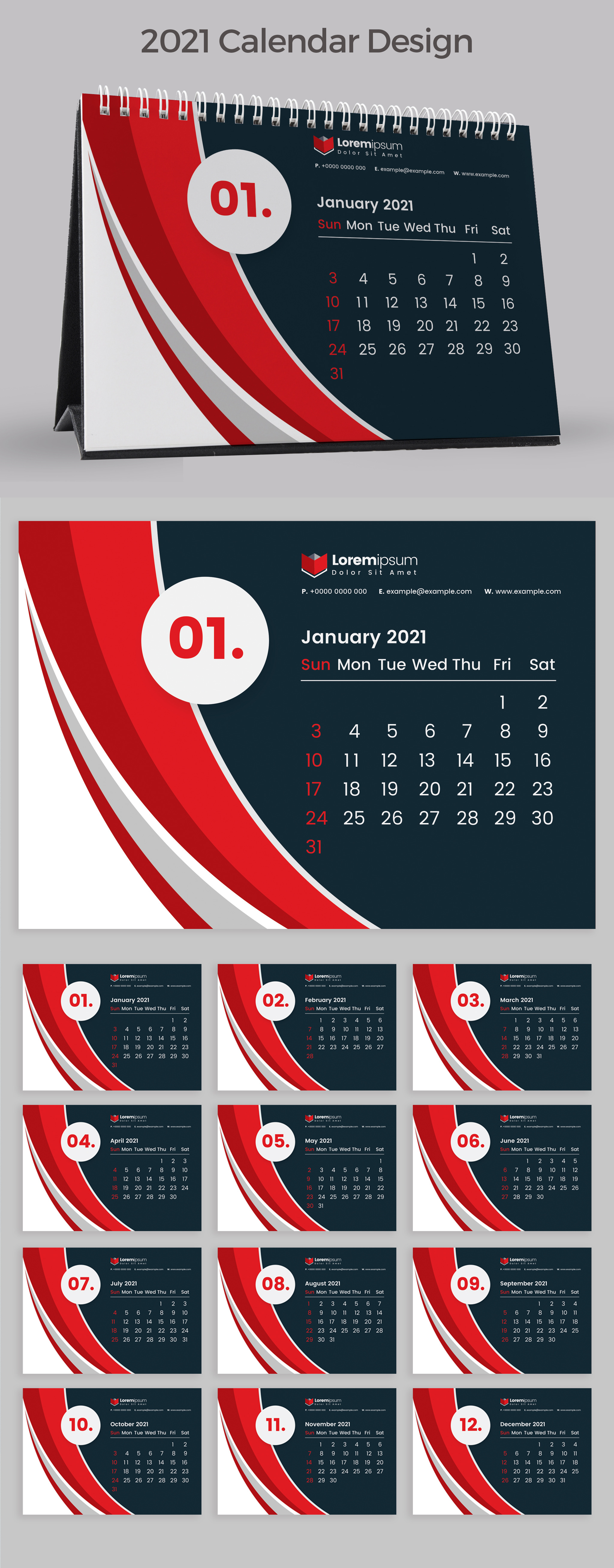 Red Calendar 2021, a Stationery Template by Cristal Pioneer