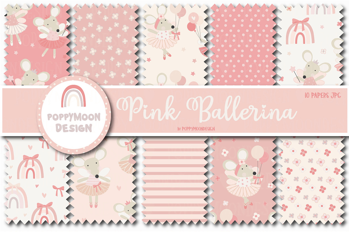 Pink Ballerina clipart and paper set, an Animal Illustration by Poppymoondesign (Photo 4 of 10)