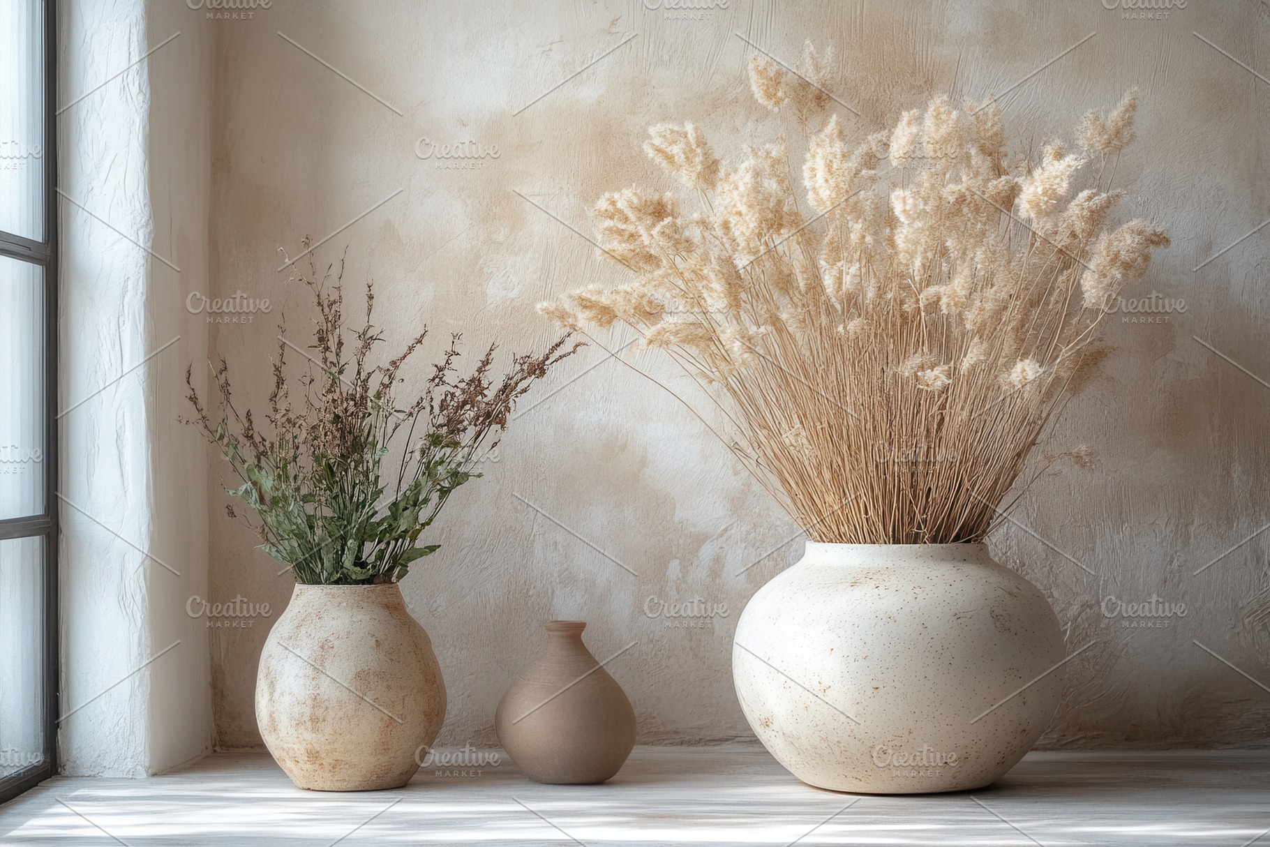 Elegant arrangement of dried plants, a Photo by Tanuart