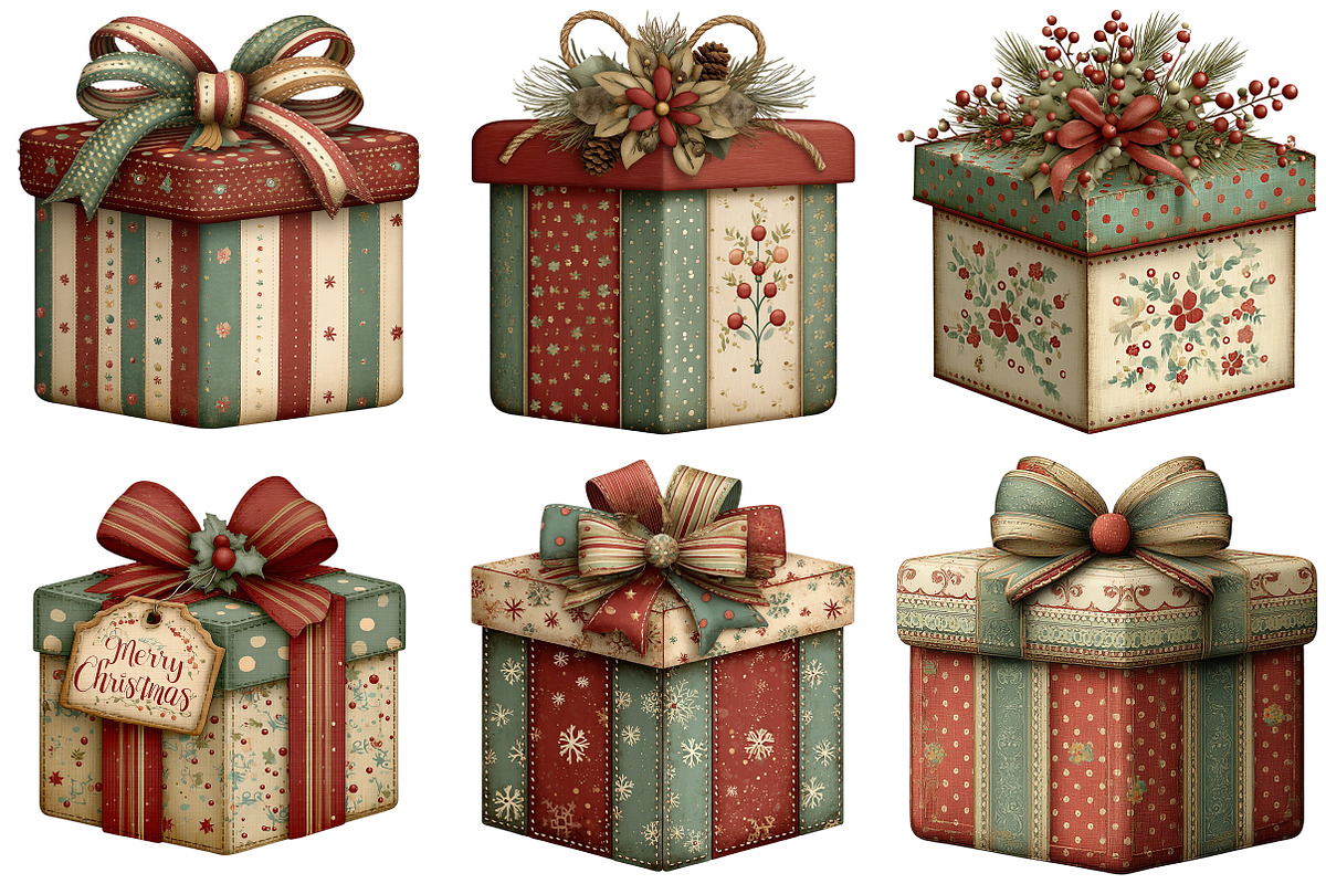 Whimsical Christmas Gift Box Clipart, an Illustration by Craft Nest (Photo 7 of 8)