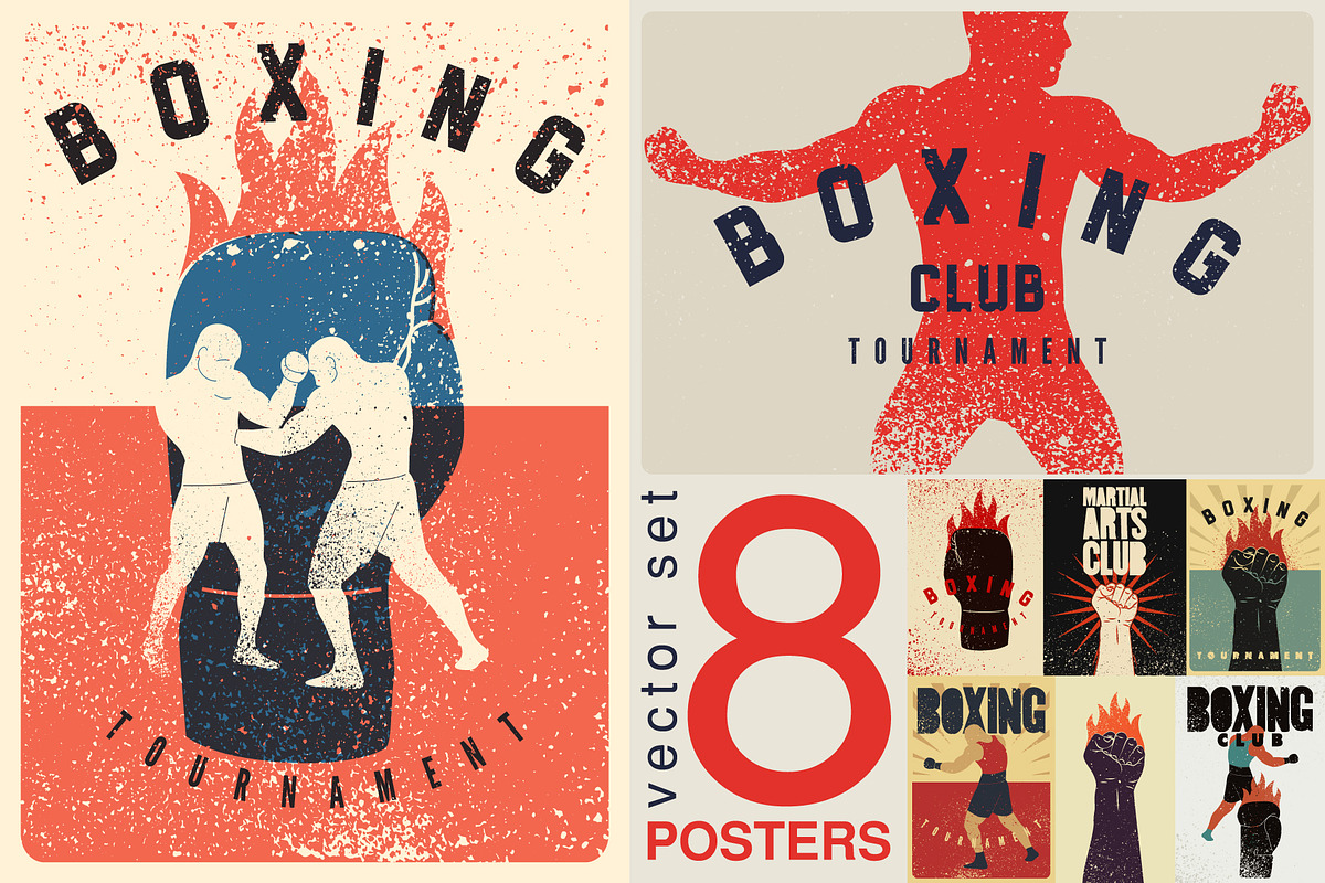Boxing grunge vector poster set., a Sport Illustration by PoPaShop (Photo 1 of 9)