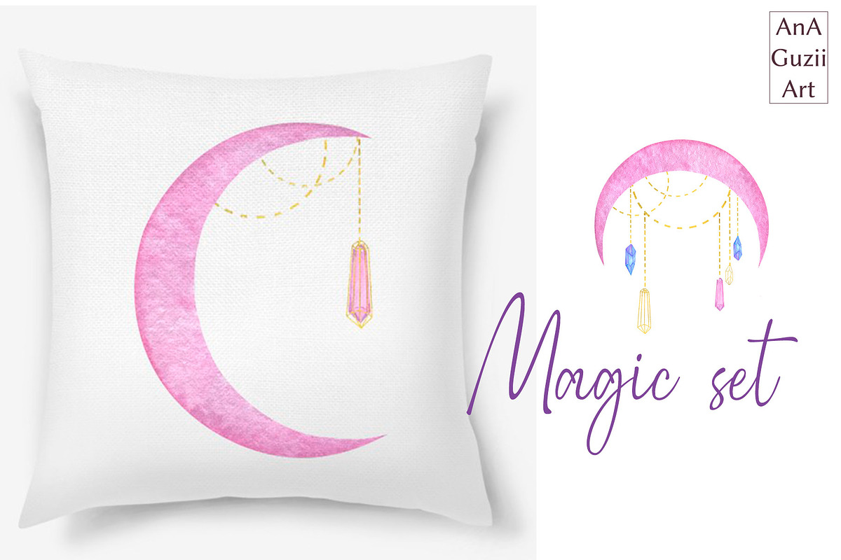 Magic crystals, moon and mushrooms., an Illustration by AnaGuziiArt (Photo 3 of 9)