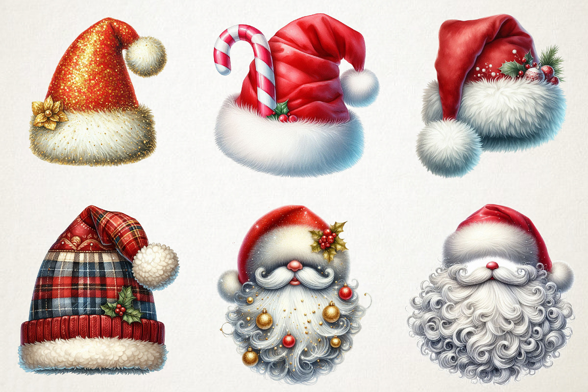 Santa Hat & Beards Clipart Pack, an Illustration by RobertsArt (Photo 3 of 7)