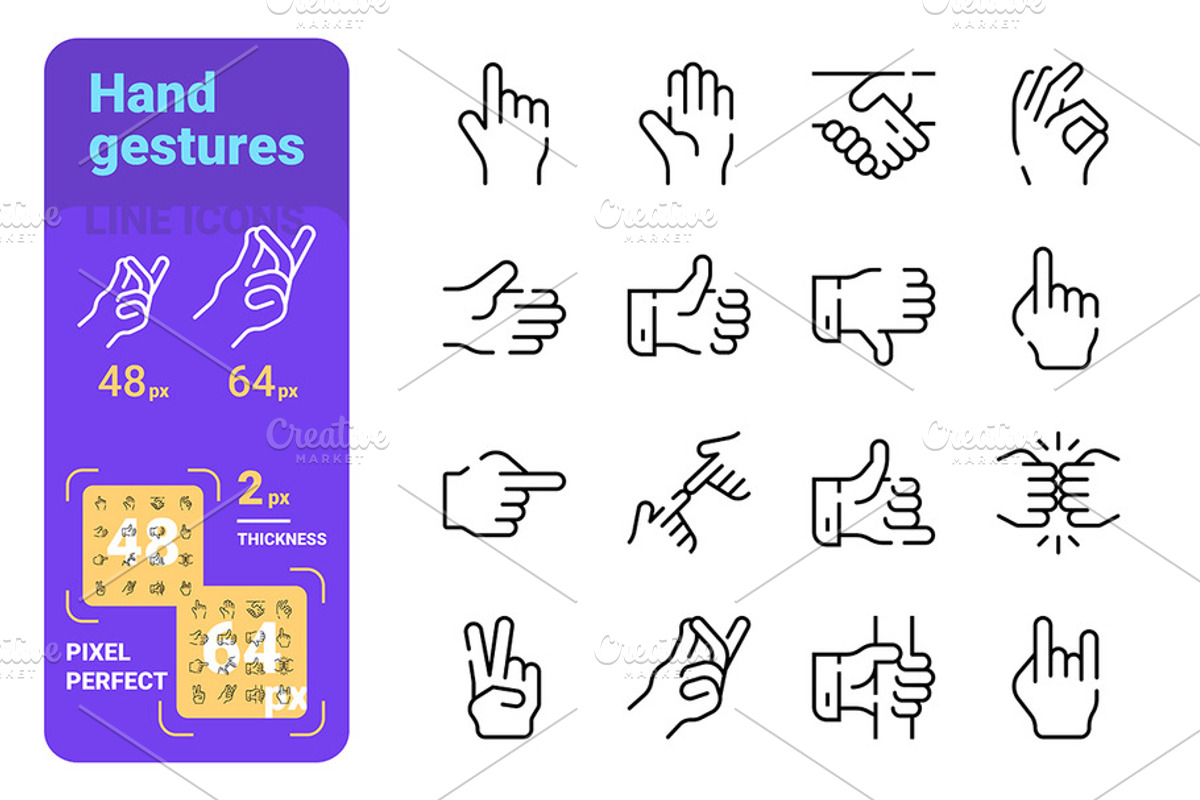 Hand gestures line icons set, a Person Illustration by Evanat Illustrations