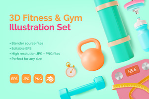 3d Fitness And Gym Illustration Set